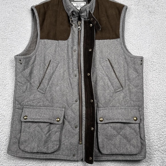 Jos. A. Bank 1905 Vest Mens XL Gray Wool Herringbone Quilted Tweed Field Pockets - Picture 3 of 12